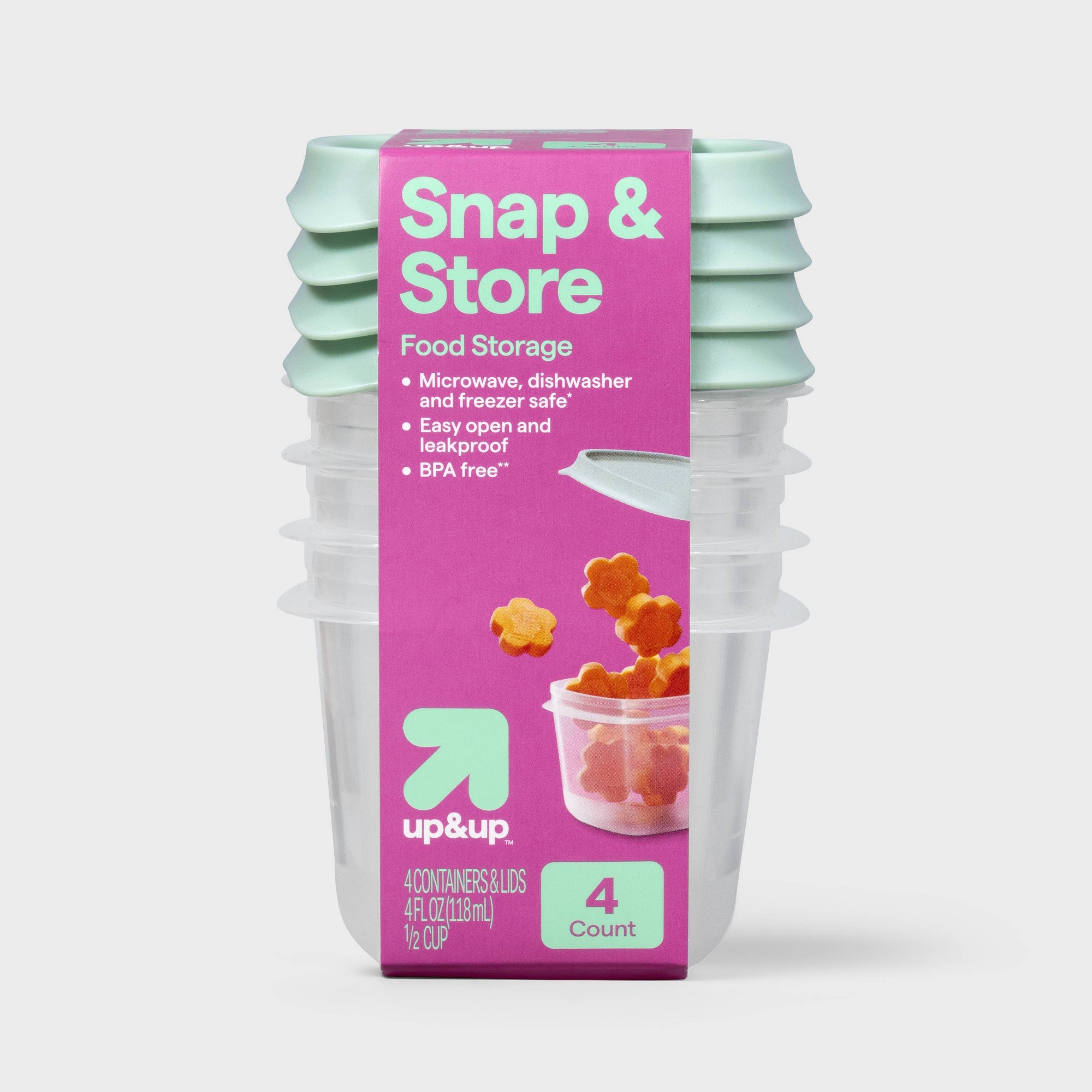 Food Prep Snacks - 4ct 미니 사각형 하프컵 식품 보관