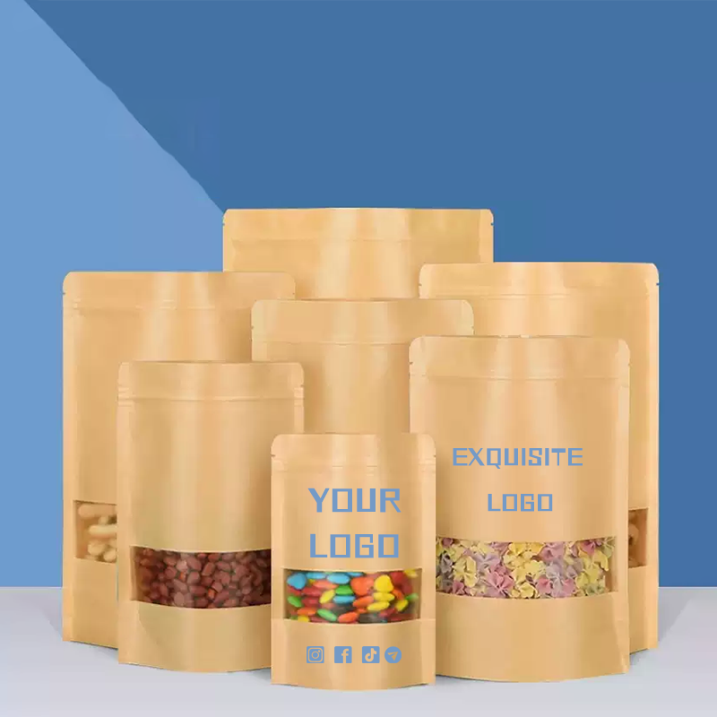 Logo Food Snack - 크라프트 종이봉투 50개, 창문이 있는 자체