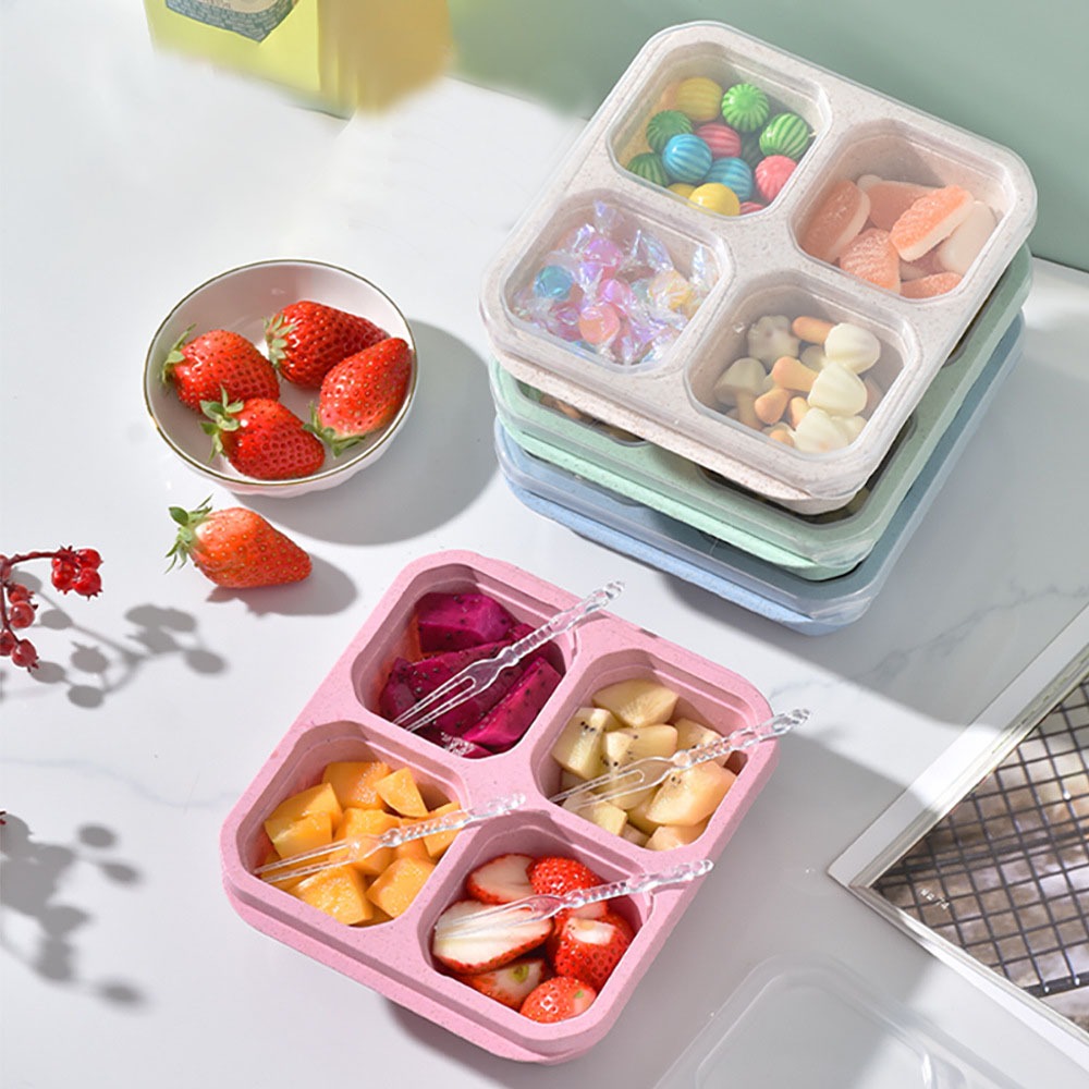 1개 재사용 가능한 밀짚 소재 4칸 음식 용기(뚜껑 포 - Food Prep Snacks 리뷰 및 가격