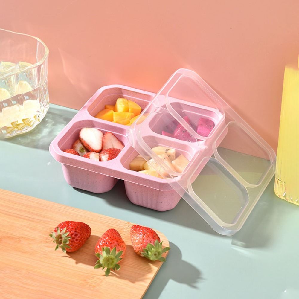 1개 재사용 가능한 밀짚 소재 4칸 음식 용기(뚜껑 포 - Food Prep Snacks 리뷰 및 가격