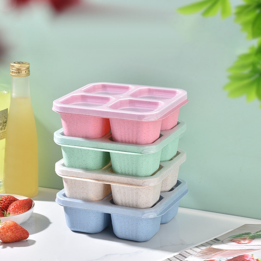 1개 재사용 가능한 밀짚 소재 4칸 음식 용기(뚜껑 포 - Food Prep Snacks 리뷰 및 가격