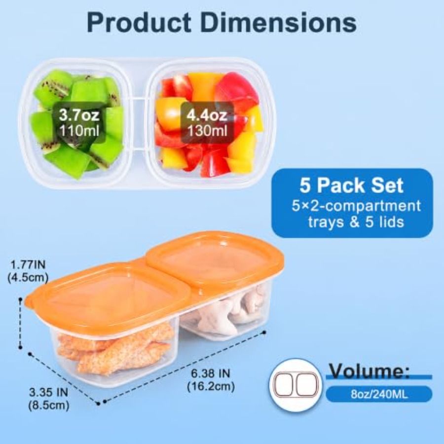 뚜껑이 있는 재사용 가능한 스낵 용기 5팩 - 2칸 스 - Food Prep Snacks 리뷰 및 가격
