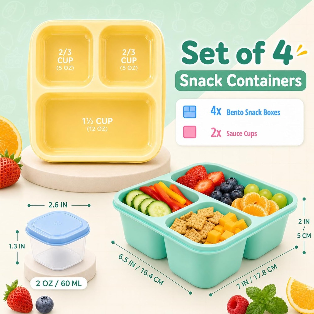 3칸 도시락 용기, 성인용 재사용 가능, 쌓아 올릴 수 - Food Prep Snacks 리뷰 및 가격