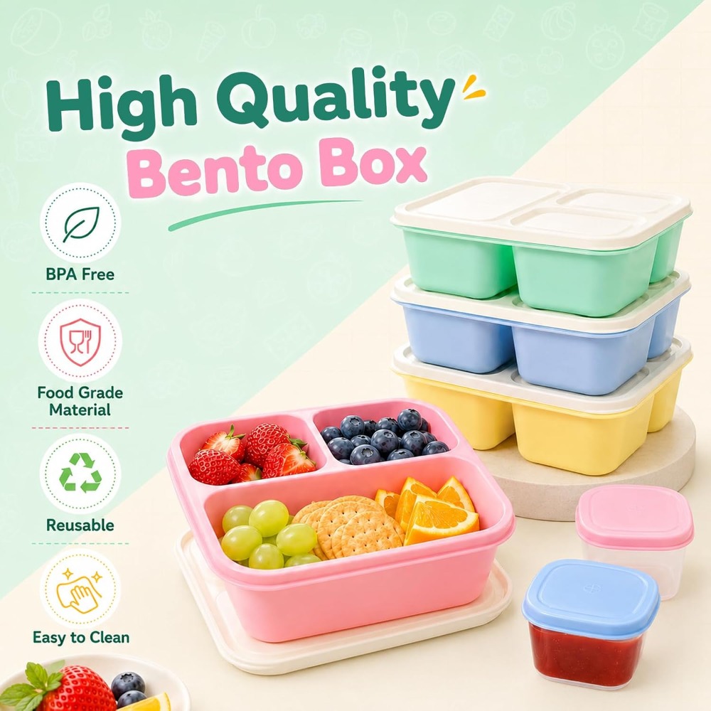 3칸 도시락 용기, 성인용 재사용 가능, 쌓아 올릴 수 - Food Prep Snacks 리뷰 및 가격