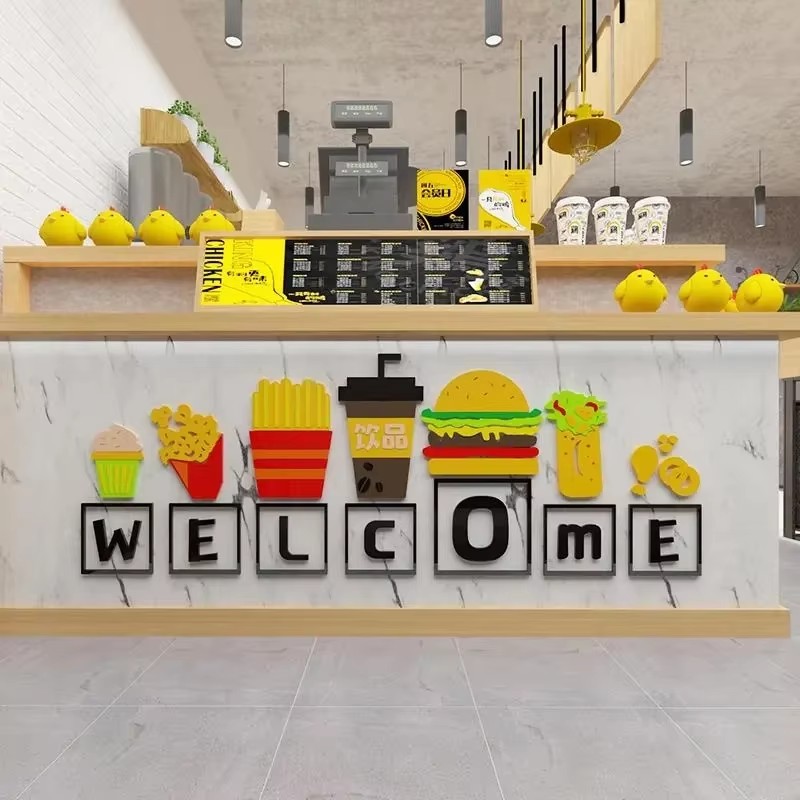음식 테마 벽 스티커 스낵바 배경 장식 3D 아크릴 벽 - Food Snacks Background 리뷰 및 가격