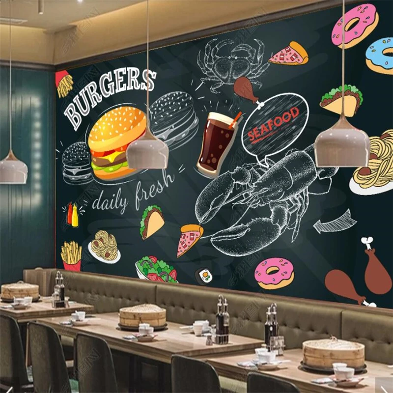 칠판 손으로 그린 ​​버거 감자 튀김 벽지 패스트 푸드 - Food Snacks Background 리뷰 및 가격